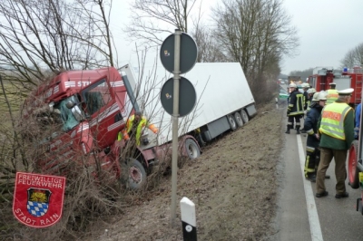Einsatz Nr.08/2011 - 18. Februar 2011: VU "LKW in Graben auf B16"